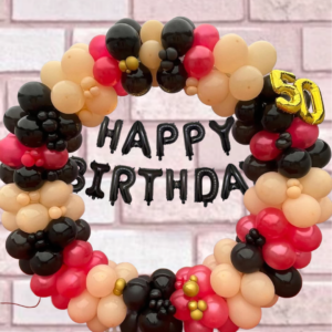 Rai Enterprises Collection™ 50th Foil Balloon with Golden, Pastel Skin, Red, and Black Balloons with "Happy Birthday" Foil Balloon