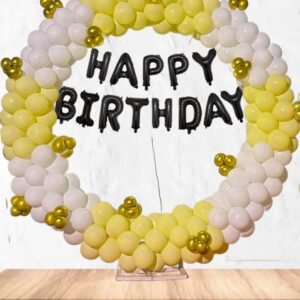 Rai Enterprises Collection™ Black Happy Birthday Foil Balloon Set with Golden, White, and Yellow Balloons & Balloon Arch Strip