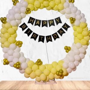 Rai Enterprises Collection™  Black Happy Birthday Paper Banner with Golden, White & Yellow Balloons and Balloon Arch Strip