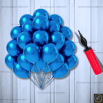 Rai Enterprises Collection™ Blue Metallic Balloons (50 Pcs) with Balloon Pump – Party Decoration Combo Pack 51