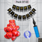 Rai Enterprises Collection™ Birthday Decoration Kit – 40 Red Heart Balloons, Black Banner, Arch & Pump