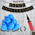 Rai Enterprises Collection™ Blue & Black Anniversary Decoration Kit – 43 Pieces Set with Metallic Balloons, Banner, Arch & Pump