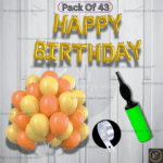 Rai Enterprises Collection™ Golden Happy Birthday Decoration Kit with Foil Banner, Metallic Balloons & Arch Setup – 43 Pcs