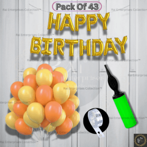 Rai Enterprises Collection™ Golden Happy Birthday Decoration Kit with Foil Banner, Metallic Balloons & Arch Setup – 43 Pcs