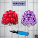 Rai Enterprises Collection™ Metallic Balloon Party Set – Red & Purple (50 Pcs) with Balloon Pump