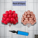Rai Enterprises Collection™ Metallic Balloon Party Set – 50 Balloons + Pump (Red & Rose Gold)