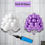 Rai Enterprises Collection™ Metallic Balloon Decoration Set – White & Purple (50 Balloons + 1 Balloon Pump)