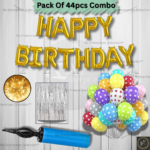 Rai Enterprises Collection™ Golden Happy Birthday Decoration Kit with Balloons, Curtains & Lights – 44 PCS