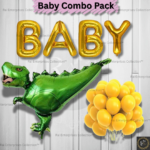 Rai Enterprises Collection™ Dinosaur-Themed Birthday Decoration Set – 32 Pcs (Baby Foil Banner + Yellow Balloons + Green Dinosaur Balloon)